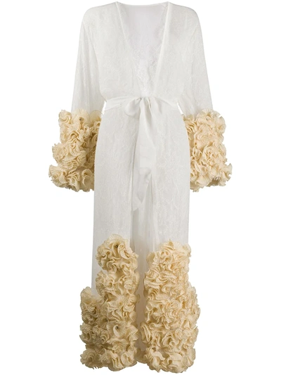 Dolci Follie Rose-appliqué Lace Dressing Gown In White
