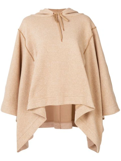 See By Chloé Drawstring-tied Hooded Knitted Cape In Camel