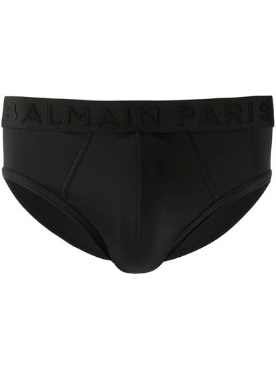 Balmain Logo-waistband Slip-on Briefs In Black