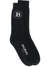 Balmain Logo Print Mid-length Socks In Black