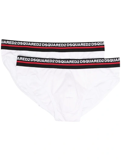 Dsquared2 Logo Waistband Briefs (set Of Two) In White