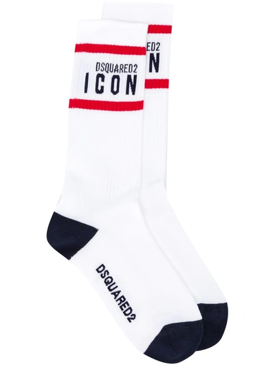 Dsquared2 Intarsia-knit Logo Socks In White