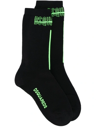 Dsquared2 Intarsia-knit Logo Socks In Black