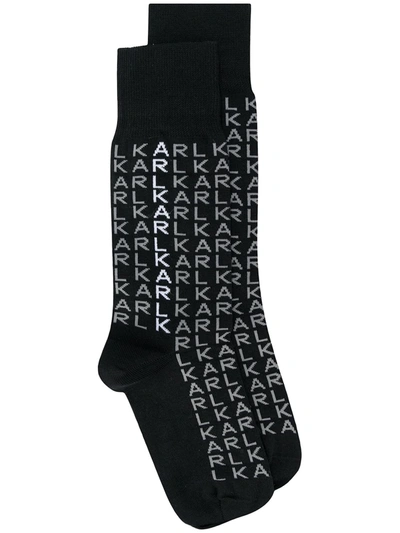 Karl Lagerfeld Logo Knit Socks In Black