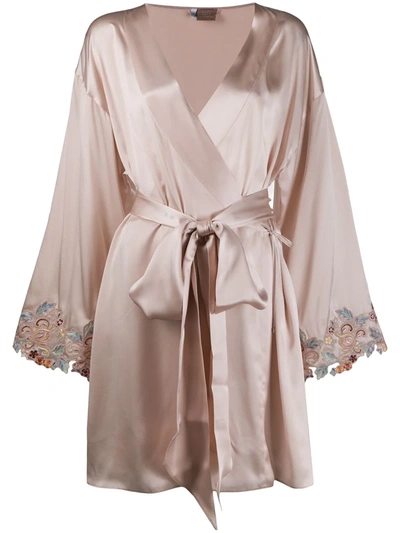 La Perla Embroidered Silk Satin Short Dressing Gown In Pink