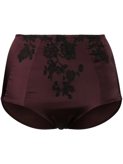 Carine Gilson Lace-trimmed Satin Briefs In Red