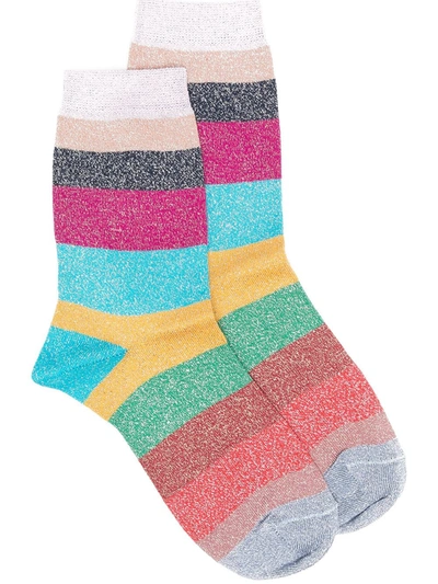 Paul Smith Block Stripe Socks In Blue