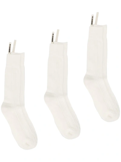 Jil Sander Ribbed-knit 3-set Socks In White