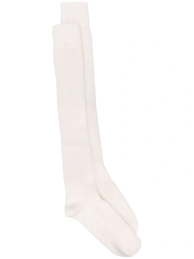 Eleventy Ribbed Knee-length Socks In White
