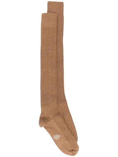 Eleventy Ribbed Knee-length Socks In Neutrals