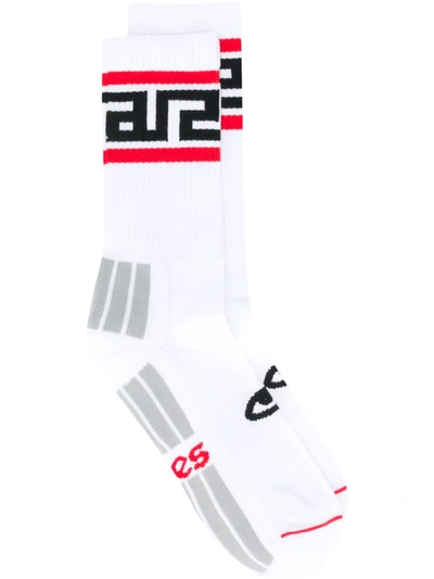 Aries Logo Ribbed-knit Socks In White