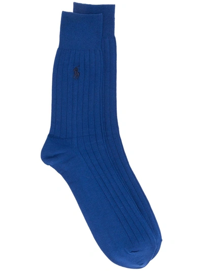 Polo Ralph Lauren Logo Embroidered Ankle Socks In Blue