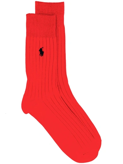 Polo Ralph Lauren Embroidered Logo Ankle Socks In Red