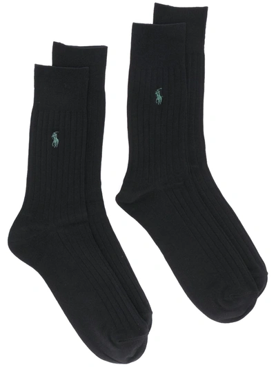 Polo Ralph Lauren Pony Motif Ribbed Socks In Black