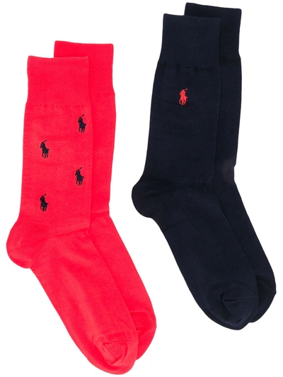 Polo Ralph Lauren Two Pack Logo Embroidered Socks In Blue
