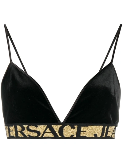 Versace Jeans Couture Logo-print Triangle Bra In Black