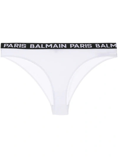 Balmain Logo Cotton Briefs In White