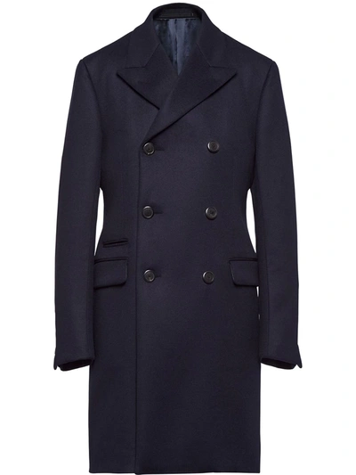 Prada Double-breasted Cashmere Coat In Navy