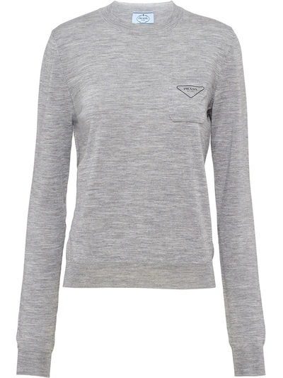 Prada Logo-print Long-sleeve Jumper In Grey