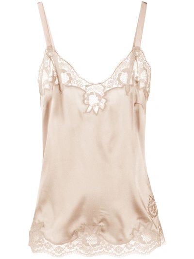 Dolce & Gabbana Floral Lace-trim Camisole In Neutrals