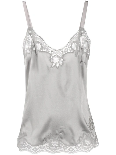 Dolce & Gabbana Floral Lace-trim Camisole In Grey