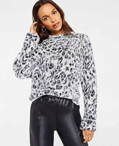 Ann Taylor Snow Leopard Jacquard Sweater In Grey Multi