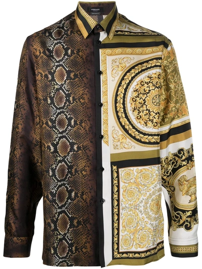 Versace Mixed-print Long-sleeve Silk Shirt In Multicolour