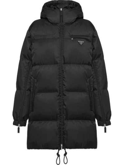 Prada Fur-trimmed Hooded Quilted Nylon Down Jacket In Black