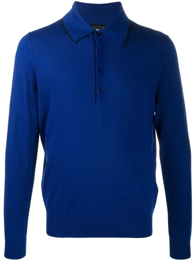 Ps By Paul Smith Knitted Long-sleeved Polo Shirt In Blue