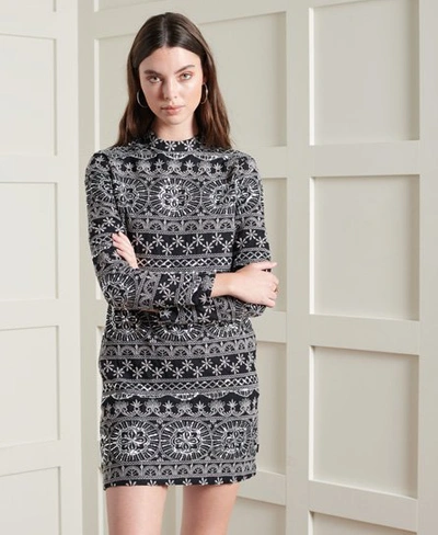 Superdry Embroidered Shift Dress In Black