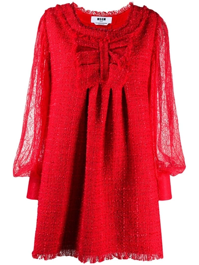 Msgm Tweed And Lace Mini Dress In Red