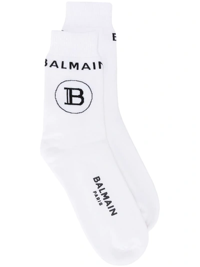 Balmain Intarsia Logo Socks In White