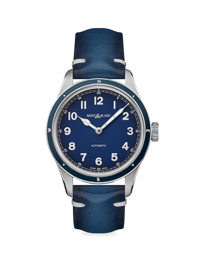 Montblanc 1858 Automatic 40mm Stainless Steel And Leather Watch, Ref. No. 126758 In Blue