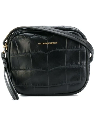 Alexander Mcqueen Croc Effect Leather Crossbody Bag In Black
