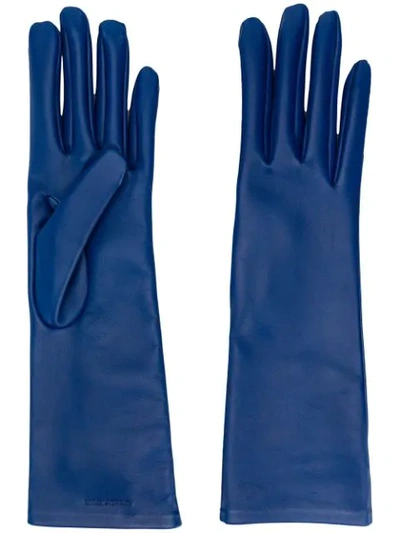 Saint Laurent Logo-debossed 5-finger Gloves In Blue