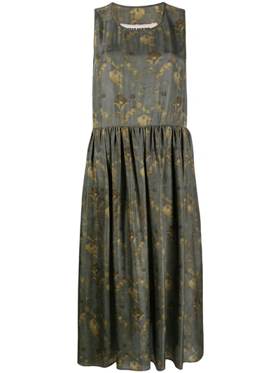 Uma Wang Floral Print Silk Midi Dress In Blue