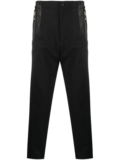Les Hommes Leather-detailed Straight Leg Trousers In Black