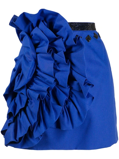 Loulou Embellished Ruffle Mini Skirt In Blue