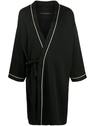Alchemy Long-sleeve Tie Dressing Gown In Black