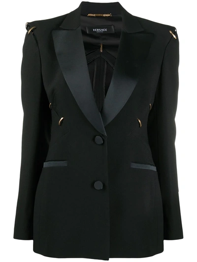 Versace Ring-detail Single-breasted Blazer In Black