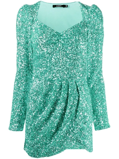 Amen Glitter Effect Mini Dress In Green