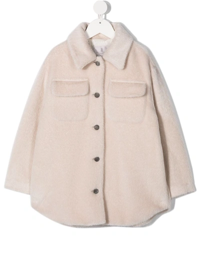 Brunello Cucinelli Kids' Textured Shirt Jacket In Neutrals