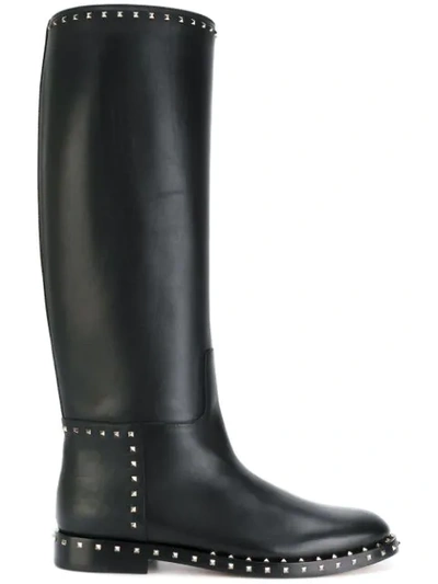 Valentino Garavani Soul Rockstud Leather Knee-high Boots In Black