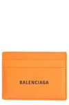 Balenciaga Cash Logo Leather Card Case In Orange/ Black