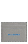 Balenciaga Cash Logo Leather Card Case In Dark Grey/ Blue
