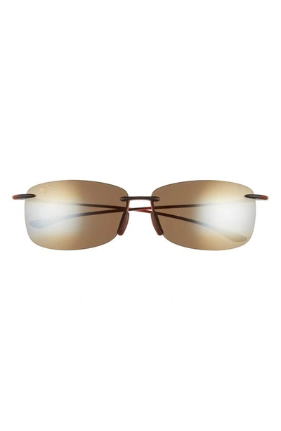 Maui Jim 'akau 62mm Polarizedplus2® Oversize Rimless In Matte Rootbeer/hcl Bronze