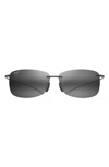 Maui Jim Akau 62mm Polarizedplus2® Rimless Rectangular Sunglasses In Matte Grey/neutral Grey