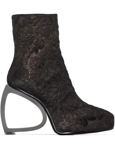 Ann Demeulemeester Black 125 Sculpted Heel Brocade Ankle Boots