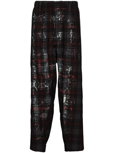 Yohji Yamamoto G-tab Check-pattern Trousers In Grey