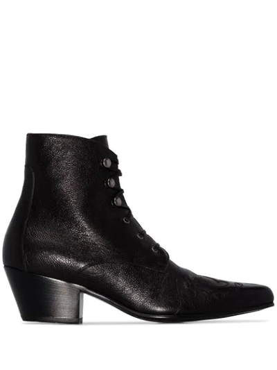 Saint Laurent Black Leather Susan Laced Ankle Boots